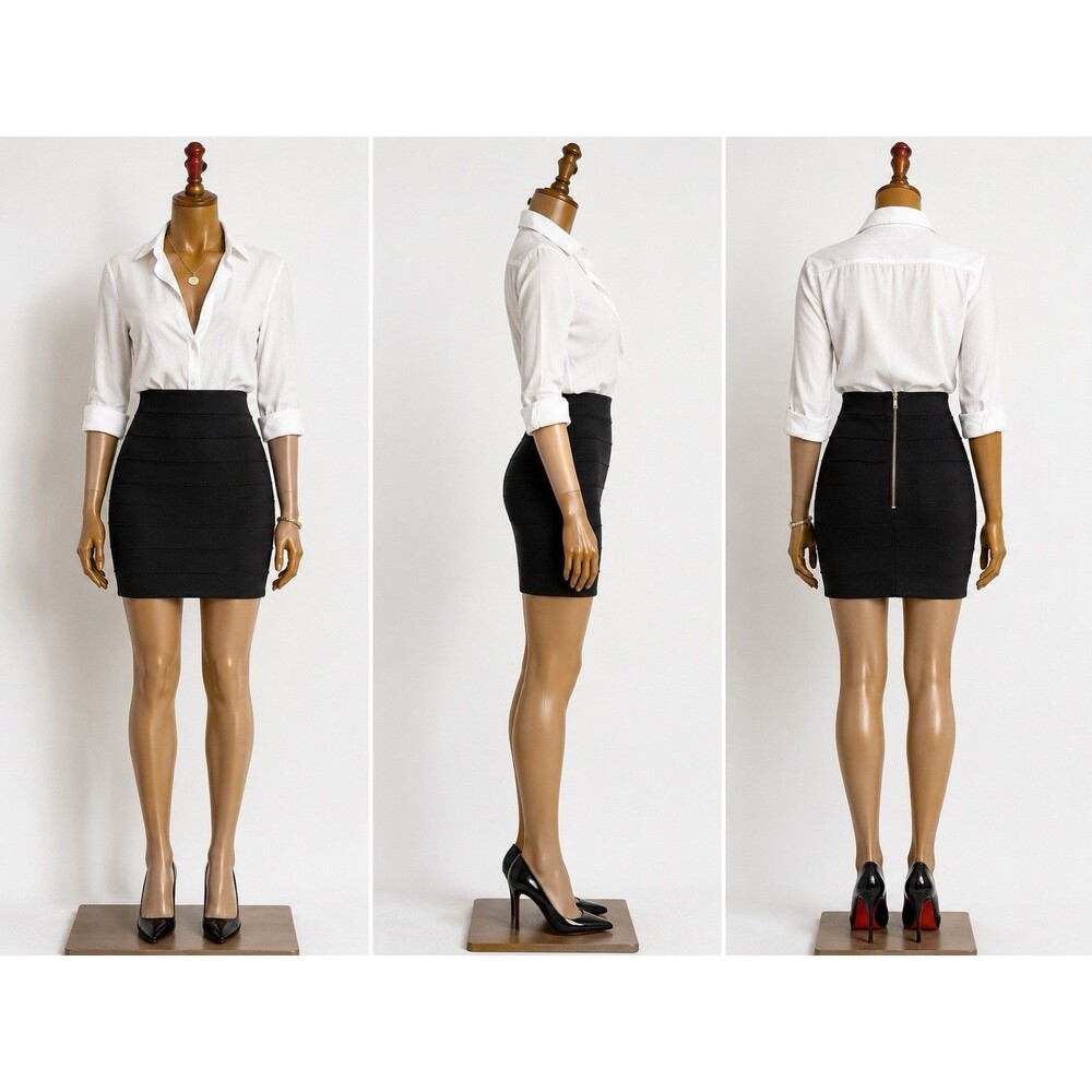 Kardashian Kollection Black Mini Skirt L Large Bandage Bodycon Stretch Club Y2K